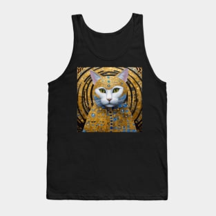 Gustav Klimt Style White Cat in Blue and Gold Costume Tank Top